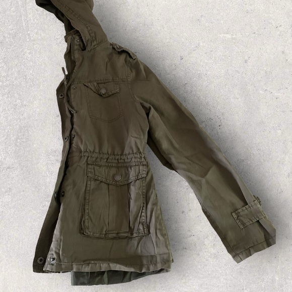 Women's Cargo Pocket Utility Jacket Hooded Green XSMALL - Picture 10 of 16